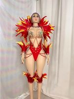 Monokini Bodysuit Fait Main avec Soutien-Gorge à Armatures et String à Plumes pour Costumes de Samba, Carnaval, Spectacles, Parades, Événements, Filles de Spectacle, Jouvert, EDC