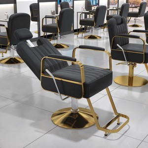 Sillón de Barbería de Metal Negro y Dorado para Salón de Belleza, Nuevo Estilo, Silla de Estilismo para Mujeres, Venta Directa de Fábrica, Altura Ajustable - Product Image 3
