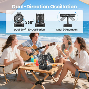 Travel Beach Fan Cordless Rechargeable Dual Head LED Lantern Hook Design Portable Oscillating For Outdoor Picnic Use - Product Image 5