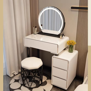 Tocador Moderno de Lujo de 60 cm con Espejo LED y Gabinete de Maquillaje de Madera Crema <span class=keywords><strong>para</strong></span> Apartamentos Pequeños, Dormitorios Principales, Hoteles y Escuelas - Product Image 1