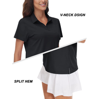 Chemise de golf à manches courtes pour femmes, respirante, tricotée, séchage rapide, col en V, UPF 50+, col chemise, tennis, sport