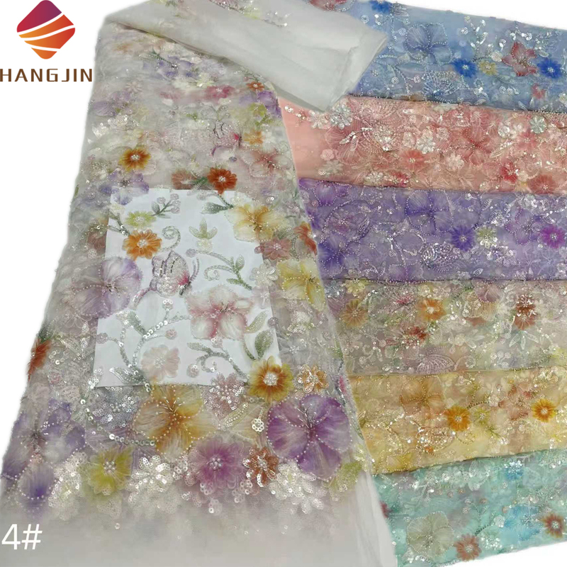 Luxury 3D Flowers Embroidered Mesh Beaded
