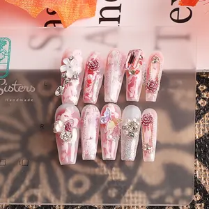 High Quality Private Label Pink Coffin Press On Nails By 100% Handmade
