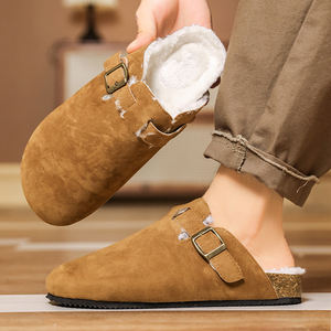 Sandalias planas Birken para hombre con logotipo impreso de invierno, chanclas de piel de algodón suave y cálido personalizadas, zapatillas de cuero en stock con logotipo para hombre - Product Image 3