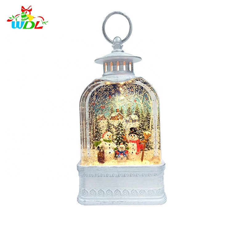 Battery Operated Christmas Decoration Swirling Glitter Custom Made Musical Snow Globe Xmas Snowman Holiday Family Water Lantern