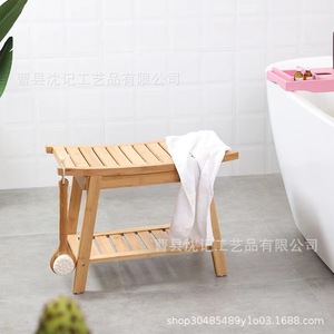 Bamboo <b>Bathroom</b> <b>Stool</b> With Storage Shelf Minimalist Design Non Slip Thickened For Towel And Soap Holder - Product Image 5