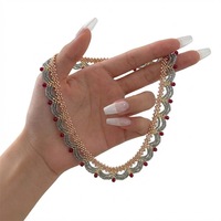 Collier vintage en dentelle perlée de style chinois avec accents rouges/bleus, élégant, multicouche, pour femme, idéal pour le quotidien, cadeau
