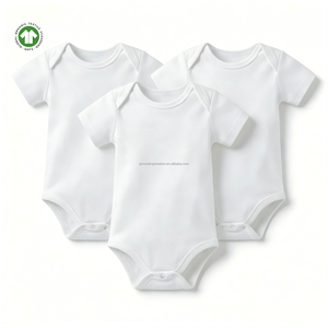 Newborn Baby Bodysuit 100% Organic Cotton <strong>White</strong> Short Sleeve Round Neck Soft Breathable Everyday <strong>Onesie</strong> - Product Image 1