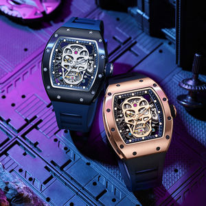 Reloj Mecánico Automático para Hombre con Diseño Hueco Moderno, Reloj de Alta Calidad con Caja de Fibra de Carbono en Forma de Barril de Vino, Resistente al Agua - Product Image 2