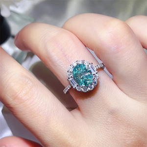 Green Moissanite Ring for Lady <strong>Diana</strong> S925 Silver Design European-American Fashion Style Colorful Stones - Product Image 1