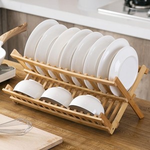 Escurridor de platos plegable de bambú de doble capa para platos y tazones, tamaño L - Product Image 3