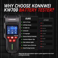 Probador de Baterías Profesional con Impresora, 10-2000 CCA, 12V 24V, Probador de Capacidad de Batería Konnwei Kw700