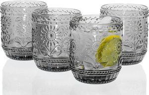 Ensemble de 4 verres à boire Vintage de 4 pouces 12 oz, verrerie verte décorative luxueuse en relief Floral, - Product Image 6