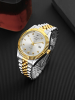 Montre à quartz classique et élégante en acier inoxydable pour senior avec affichage complet du calendrier et du jour de la semaine, chronographe