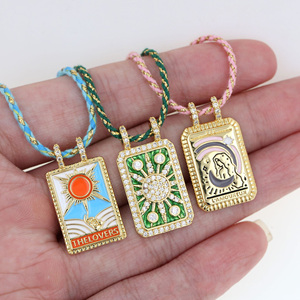 Collier pendentif de style vintage plaqué or soleil lune coeur émail bleu <span class=keywords><strong>tarot</strong></span> pour femme - Product Image 2