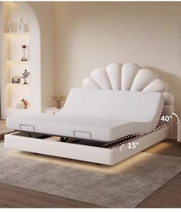 <span class=keywords><strong>Lit</strong></span> double en cuir à pétales motorisé et <span class=keywords><strong>suspendu</strong></span> électriquement - Design moderne, écologique, hauteur réglable pour le confort des couples - Product Image 6