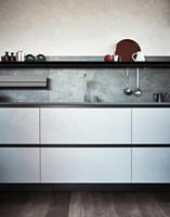 Desain Lemari Dapur Modular Modern YK Home Furniture, Kabinet Dapur PVC dengan Meja Bar