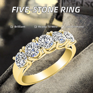 Anillo de Lujo para Mujer con Cinco Diamantes de Laboratorio de Corte Brillante Redondo de 1.50 Ct, Chapado en Oro de 10K, Color D, Joyería Elegante para Compromiso - Product Image 2