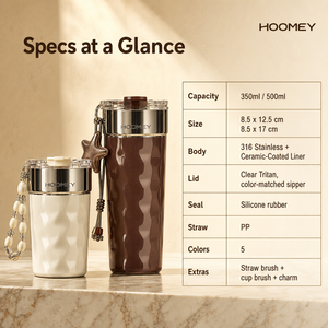 HOOMEY Taza de Café de Cerámica de 350ml con Aislamiento al Vacío de Acero Inoxidable 316, Tapa con Popote para Beber Directo, Fácil de Limpiar, Ideal para Viajes - Product Image 3