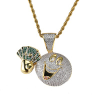 Collier dollar à expression amusante de dessin animé, pendentif dollar personnalisé avec zircon, collier hip-hop
