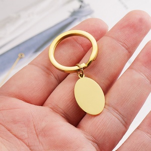 High Quality Oval Shape Pendant Gold Plated <b>Key</b> <b>Ring</b> logo Custom <b>Engraved</b> Stainless Steel Round Pendant Keychain - Product Image 2