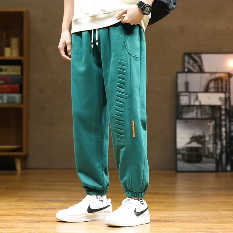 Spring Winter Harem Pant Emboss Joggers Custom Logo Fleece Thick Wide Baggy Men Sweatpants