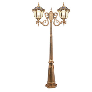 Lampadaire de jardin extérieur en laiton à double tête avec abat-jour en verre, lumière LED blanc chaud IP65 2700K AC 220V, capteur de mouvement, alimentation solaire, garantie 10 ans - Product Image 2