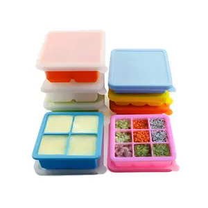 YONGLI nampan es silikon 9 "dengan penutup kualitas makanan DIY produsen kubus buah dengan wadah beku makanan bayi kotak tambahan
