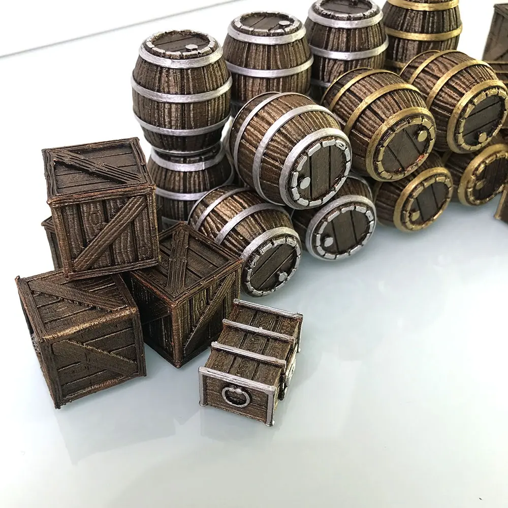 Holesale-Juego de mesa en miniatura, accesorios para terreno, Cofre del Tesoro de barril de madera para 28mm32mmTPPR