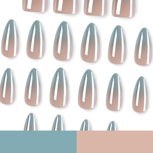 Faux ongles longs en amande à presser, dégradé bleu français, avec pointes brillantes et scintillantes, réutilisables, pour le nail art, idéaux pour les fêtes, vente en gros - Product Image 2