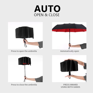 Paraguas Plegable de 3 Pliegues, Totalmente Automático, Resistente al Viento, de Nylon Negro, Protección Solar y Contra la Lluvia, para Viajes - Product Image 4