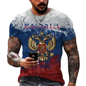 Fitspi Rusia beruang 3d cetak pria t-shirt musim panas leher bulat bendera Rusia lengan pendek pakaian pria Streetwear atasan berukuran besar