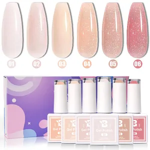 BOZLIN OEM 6 uds Vegan 3 Step Nail Gel Semi Permanente Nude Color Gel Nail Kit Pink Jelly Nude UV Gel Esmalte Set