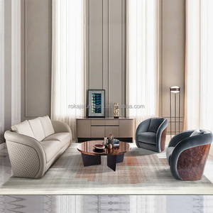 Set Sofa ruang tamu desain kelas atas Sofa bagian kain lengkung belakang gaya Modern Villa Hotel 1 + 2 + 3 dudukan Sofa