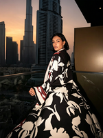 Ensemble Abaya Ouverte Imprimée de Luxe Hafizah avec Hijab à Motif Floral, Kimono Kaftan de Dubaï, Robe Longue Cardigan Modeste pour Femmes Musulmanes