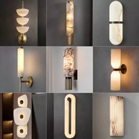 Lampu Dinding Kamar Mandi LED 6W Modern Alabaster - Lampu Vanity Logam Emas Hitam Batu Alam untuk Proyek Dalam Ruangan