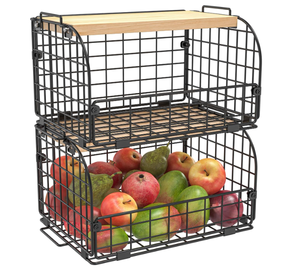 Set di 2 Cestini Impilabili in Filo Metallico con Coperchio Apribile per Cucina, Organizzazione Dispensa e Stoccaggio - Product Image 5
