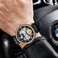 Montre mécanique automatique de luxe pour homme KINYUED J117, design de haute qualité, résistante à l'eau, bracelet en cuir, montre-bracelet décontractée pour homme