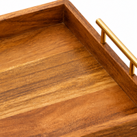 Plateau décoratif en bois artisanal de qualité supérieure avec poignées dorées, plateau minimaliste en bois d'acacia pour la décoration de la maison, cadeau de mariage ou de pendaison de crémaillère