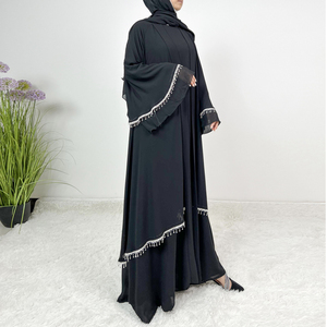 <span class=keywords><strong>Set</strong></span> di 4 Pezzi Abaya per Donne Musulmane di Dubai in Stile Aperto di Alta Qualità con Maniche a Pipistrello in Chiffon e Decorazione con Cintura di Strass - Product Image 5