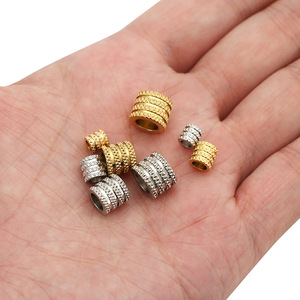 Cuentas espaciadoras de acero inoxidable con textura geométrica |   Cuentas espaciadoras huecas de patrón de malla de cuatro capas para accesorios de joyería DIY - Product Image 4