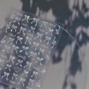 Autocollant pour ongles en ruban de soie rose argenté 5D, nœud papillon, ruban de soie en relief, auto-adhésif, Y2K, décalcomanie pour ongles, décoration - Product Image 3