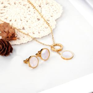 Nouvel Arrivage : Parure de bijoux en acier inoxydable plaqué or 18 carats, boucles d'oreilles et collier tendance pour femme, bijoux fantaisie - Product Image 2