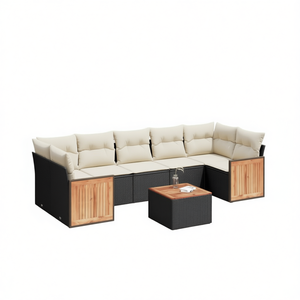Black And Cream Garden <b>Sofa</b> <b>Set</b> With Cushions Outdoor Furniture Contemporary Design Waterproof Rattan - Product Image 1