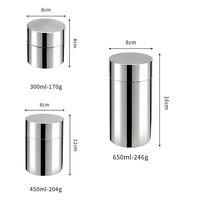Boîte ronde en acier inoxydable de qualité alimentaire pour thé et café avec double couvercles hermétiques 300/450/650ml passe au lave-vaisselle portable