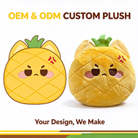 Oreiller en peluche ananas personnalisé OEM pour la décoration intérieure, rembourré de coton PP, anti-stress, mascotte de marque personnalisée
