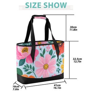 Sac à déjeuner isotherme floral, sac isotherme imperméable, sac de transport thermique avec fermeture éclair pour le stockage des aliments, pour les voyages, les pique-niques, la plage - Product Image 2