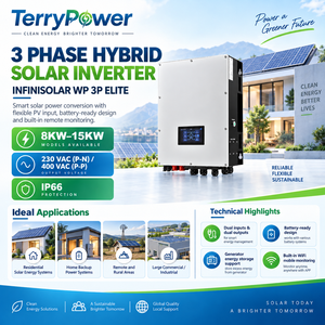 Convertisseur solaire hybride triphasé 8KW/10KW/12KW/15KW IP66, convertisseurs solaires MPPT, convertisseur solaire hybride 48V - Product Image 3