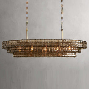 Candelabro de cristal ovalado americano creativo Simple nórdico sala de estar restaurante Villa Hotel ingeniería humo candelabro de cristal - Product Image 1