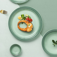 Bol vert en céramique pour Restaurant, assiettes de cuisine, service de table multifonctions en céramique personnalisé, livraison rapide, 12 pièces